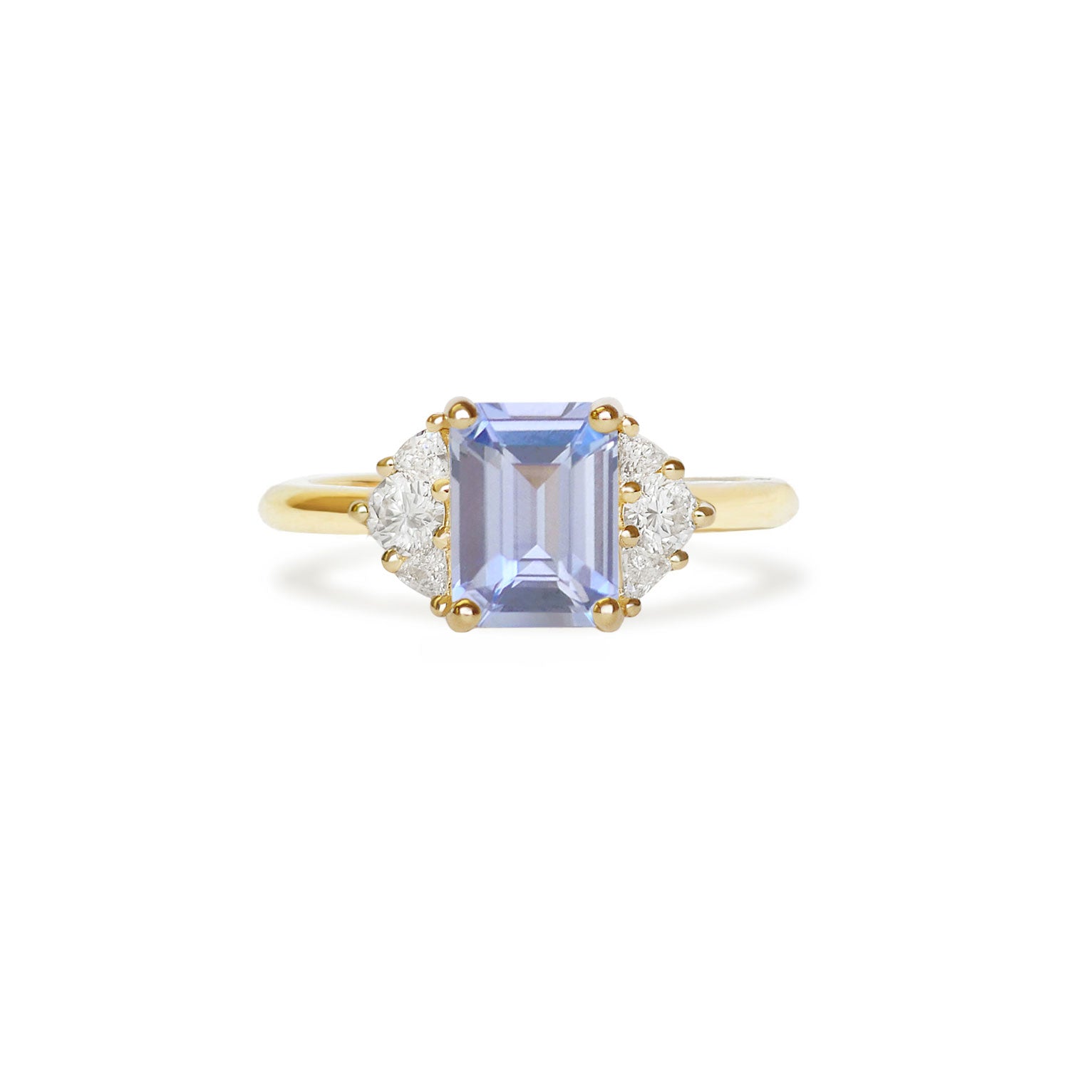 Light Blue Sapphire & Trillion Three Stone Engagement Ring