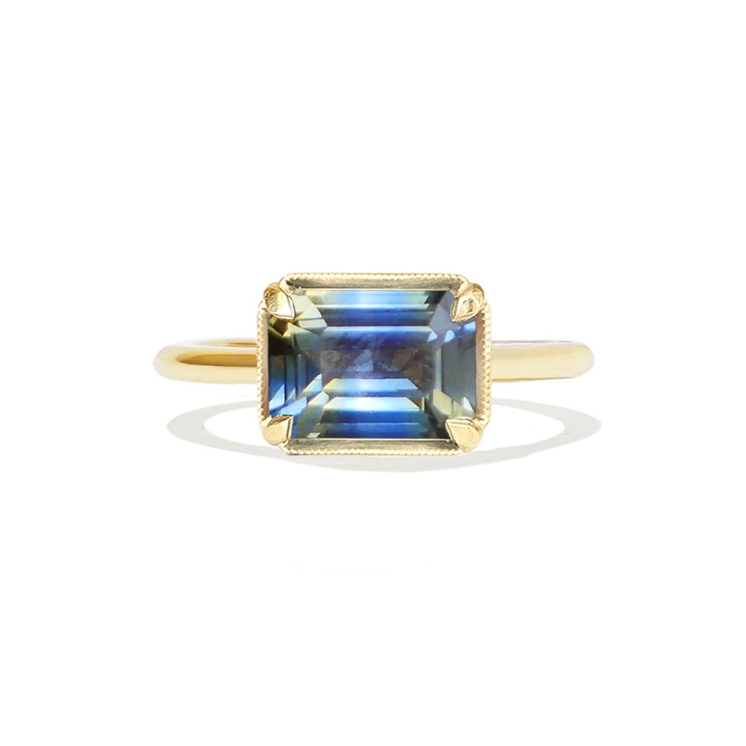 East West Bicolor Sapphire Solitaire