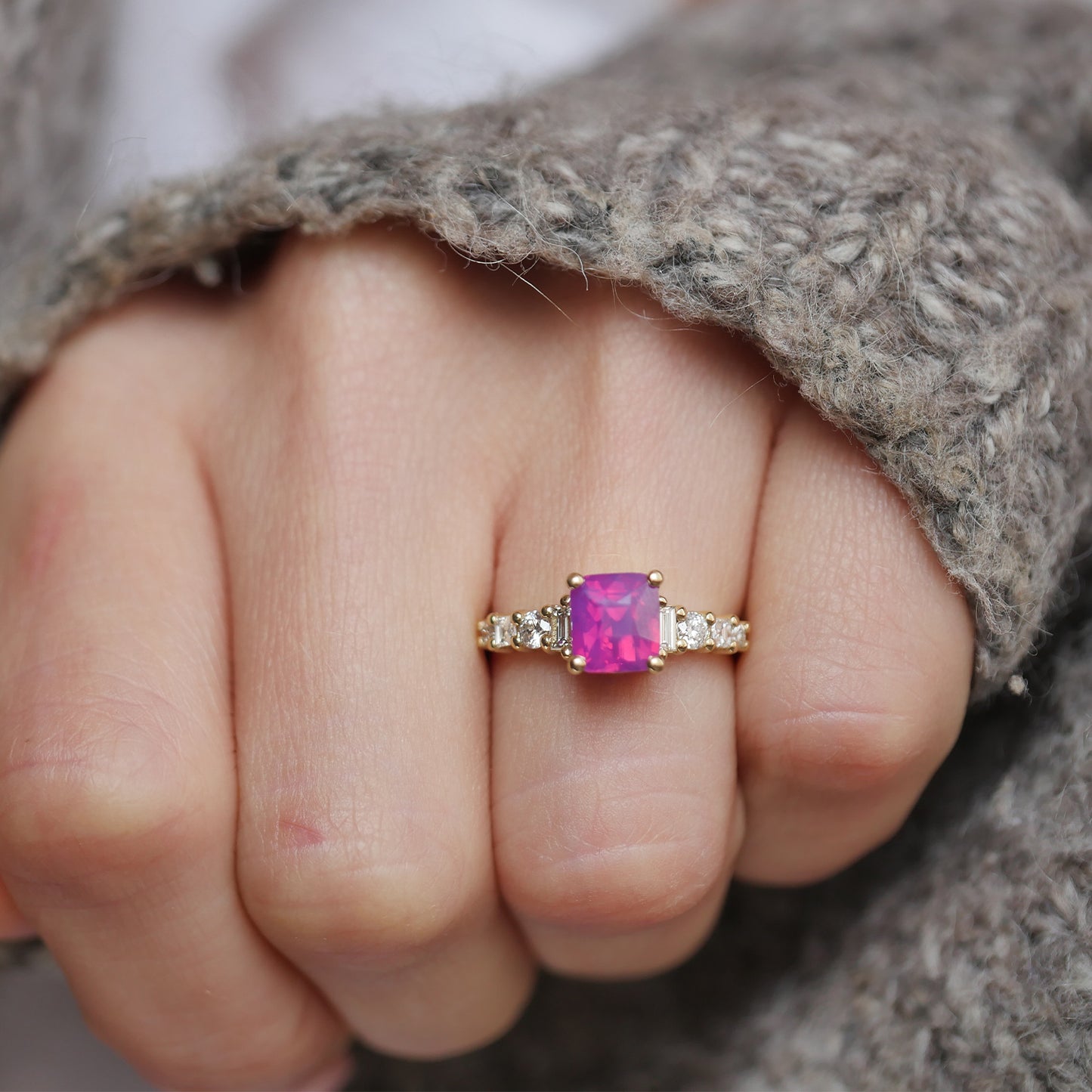 Cushion Opalescent Ruby Nouveau Ring