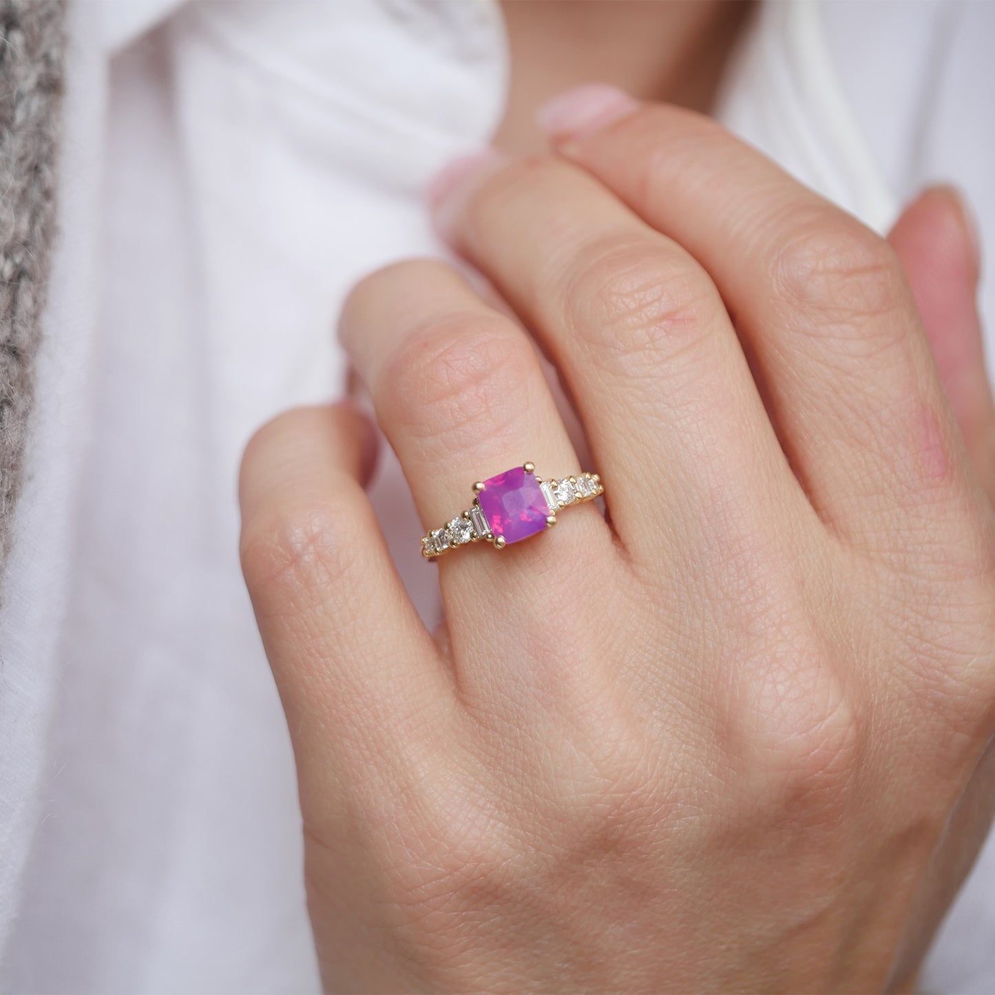 Cushion Opalescent Ruby Nouveau Ring