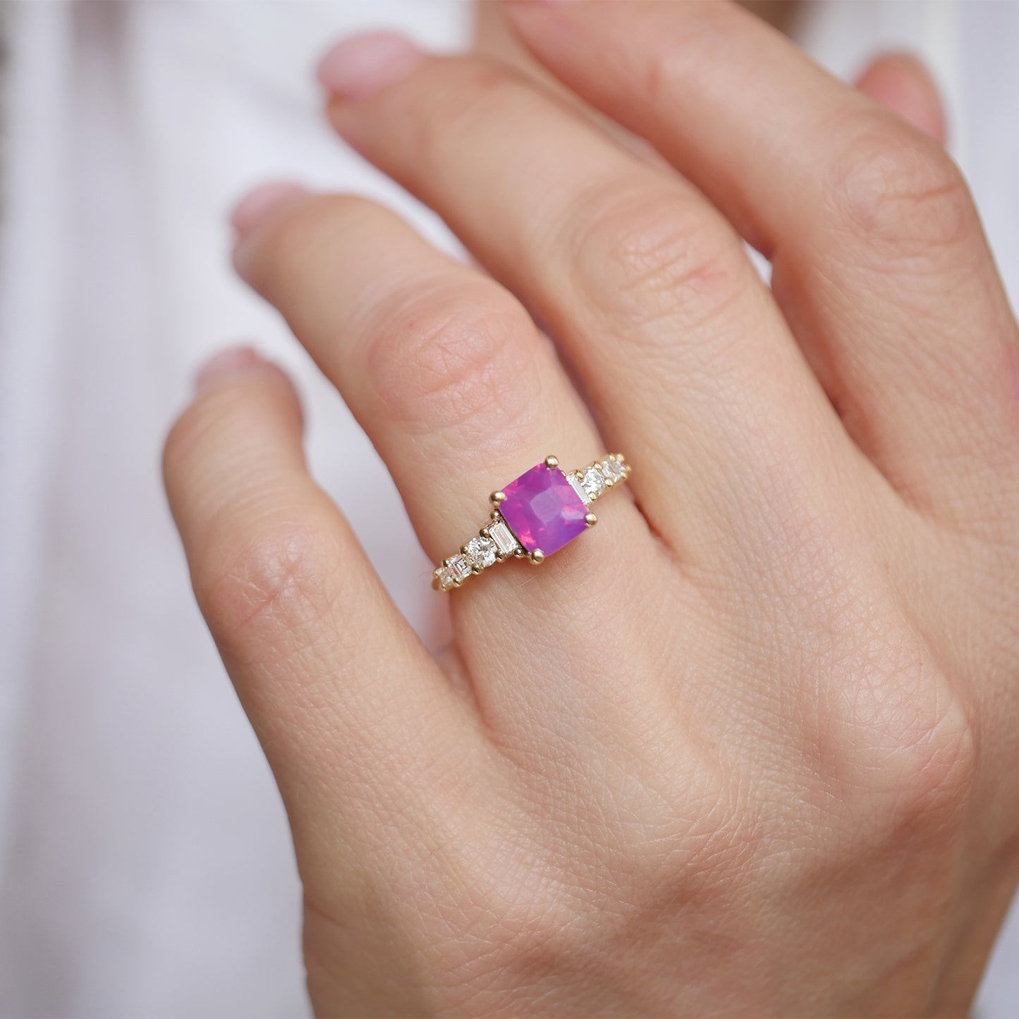 Cushion Opalescent Ruby Nouveau Ring