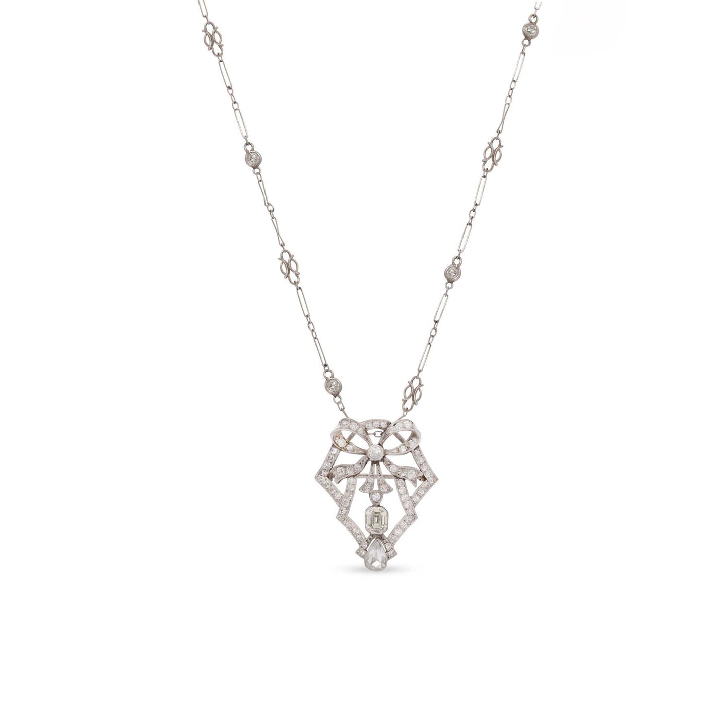 Antique Diamond Bow Pendant Necklace