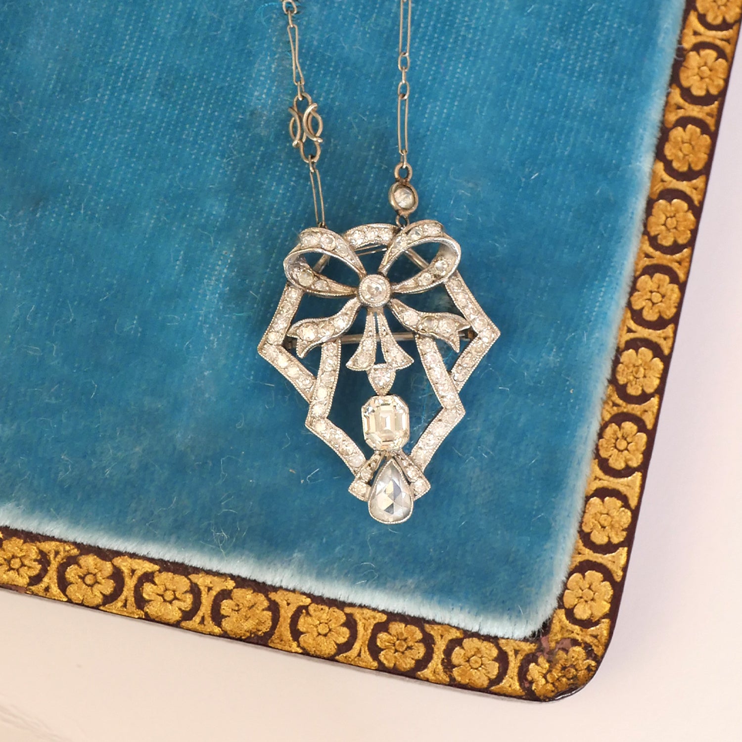 Antique Diamond Bow Pendant Necklace