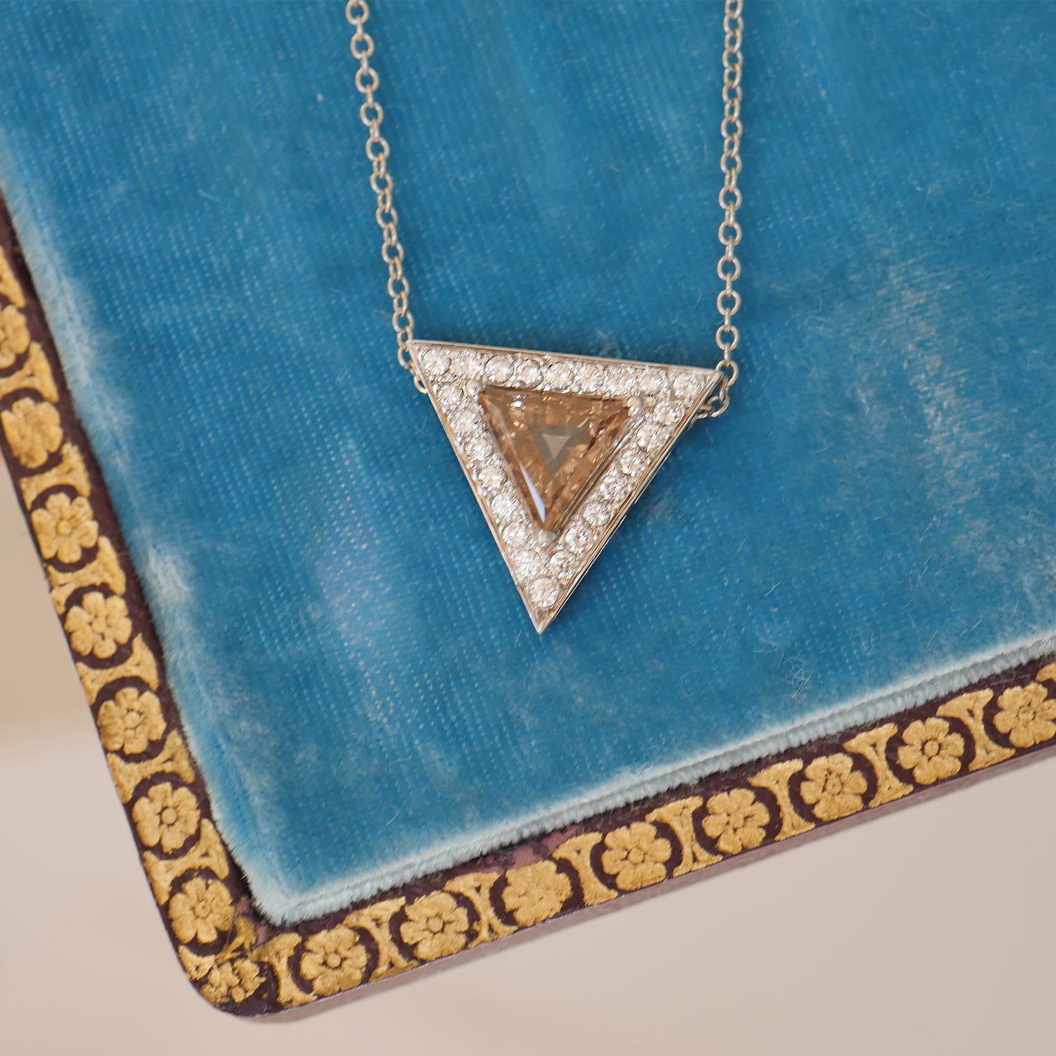 Trillion Halo Brown Diamond Necklace