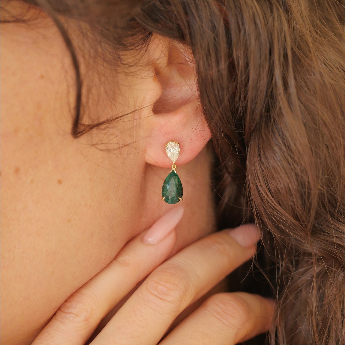 Vintage Diamond Emerald Drop Earrings