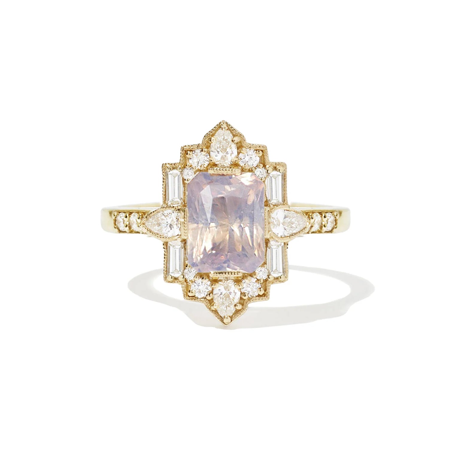 Opalescent Lavender Sapphire Deco Emerald & Pear Diamond Mosaic Ring