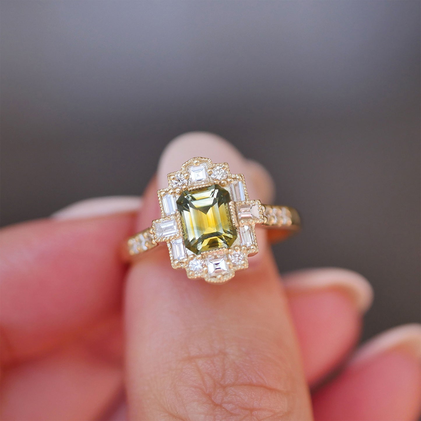 Montana Emerald Cut Sapphire Deco Emerald Cut Diamond Mosaic Ring