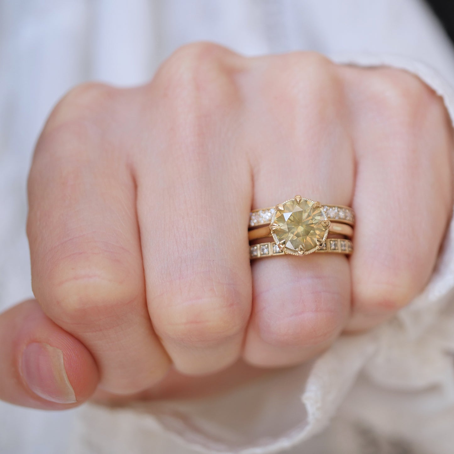 Opalescent Yellow Brown Diamond Solitaire