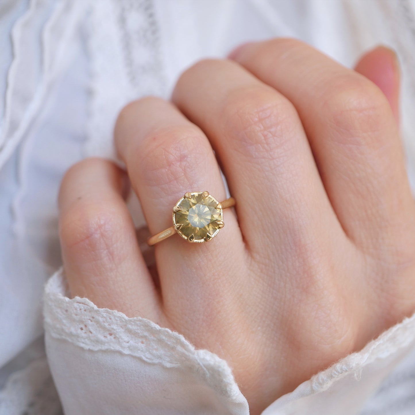 Opalescent Yellow Brown Diamond Solitaire