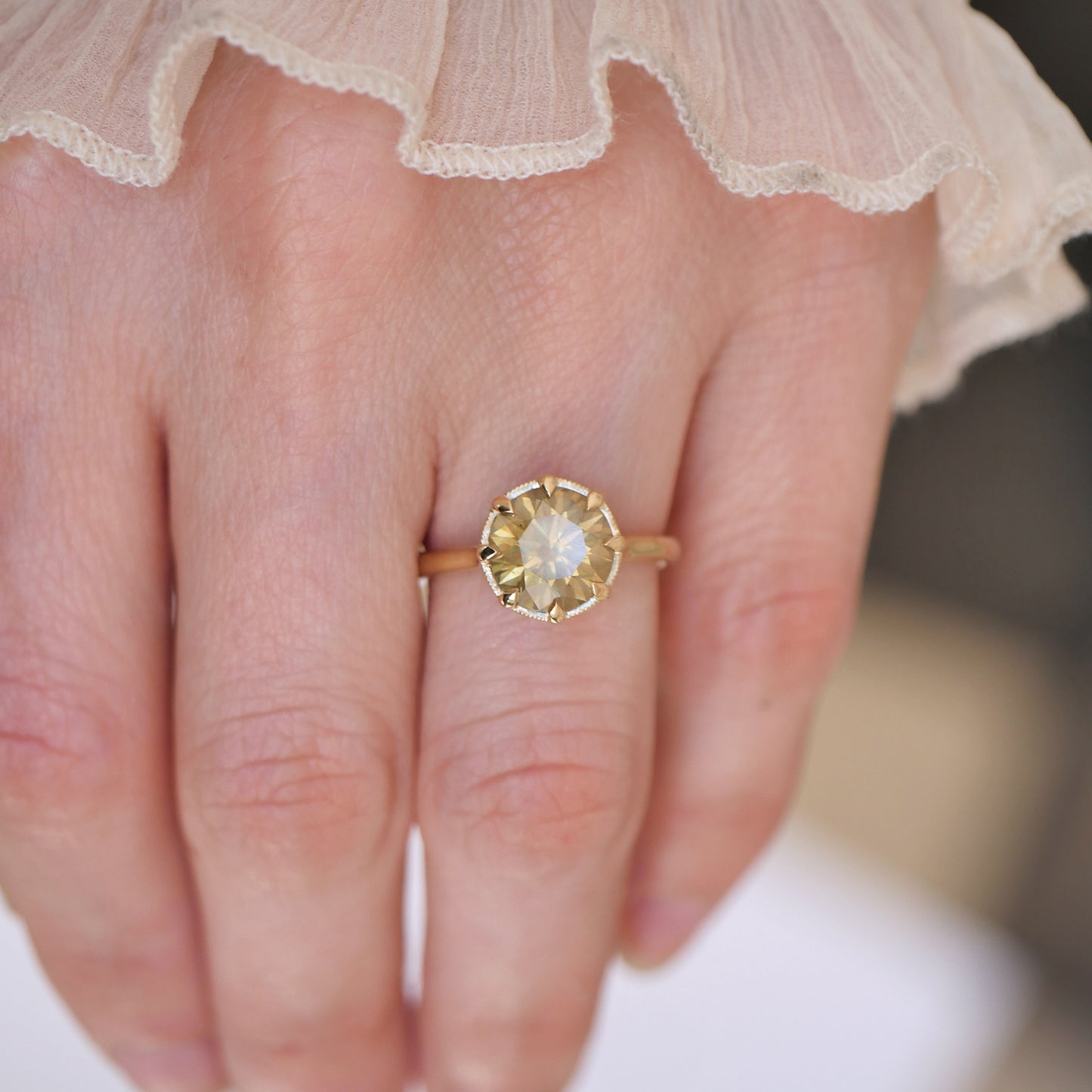 Opalescent Yellow Brown Diamond Solitaire