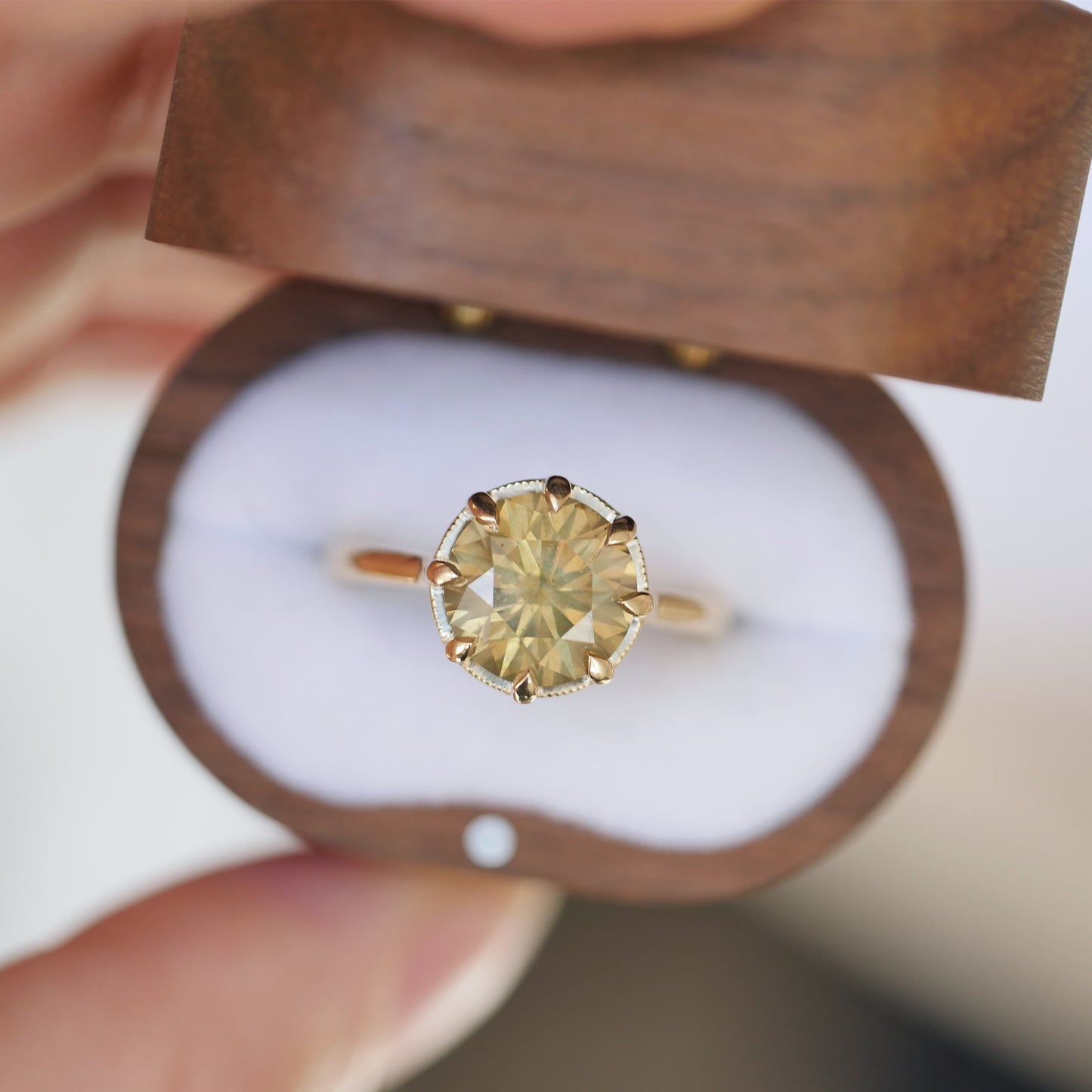 Opalescent Yellow Brown Diamond Solitaire