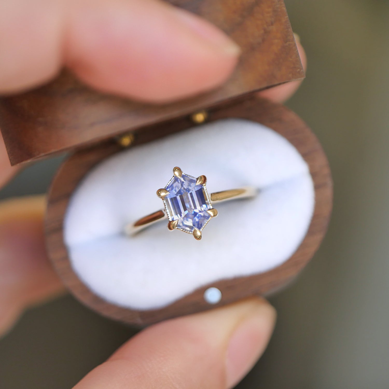 Cornflower Blue Hexagon Sapphire Solitaire