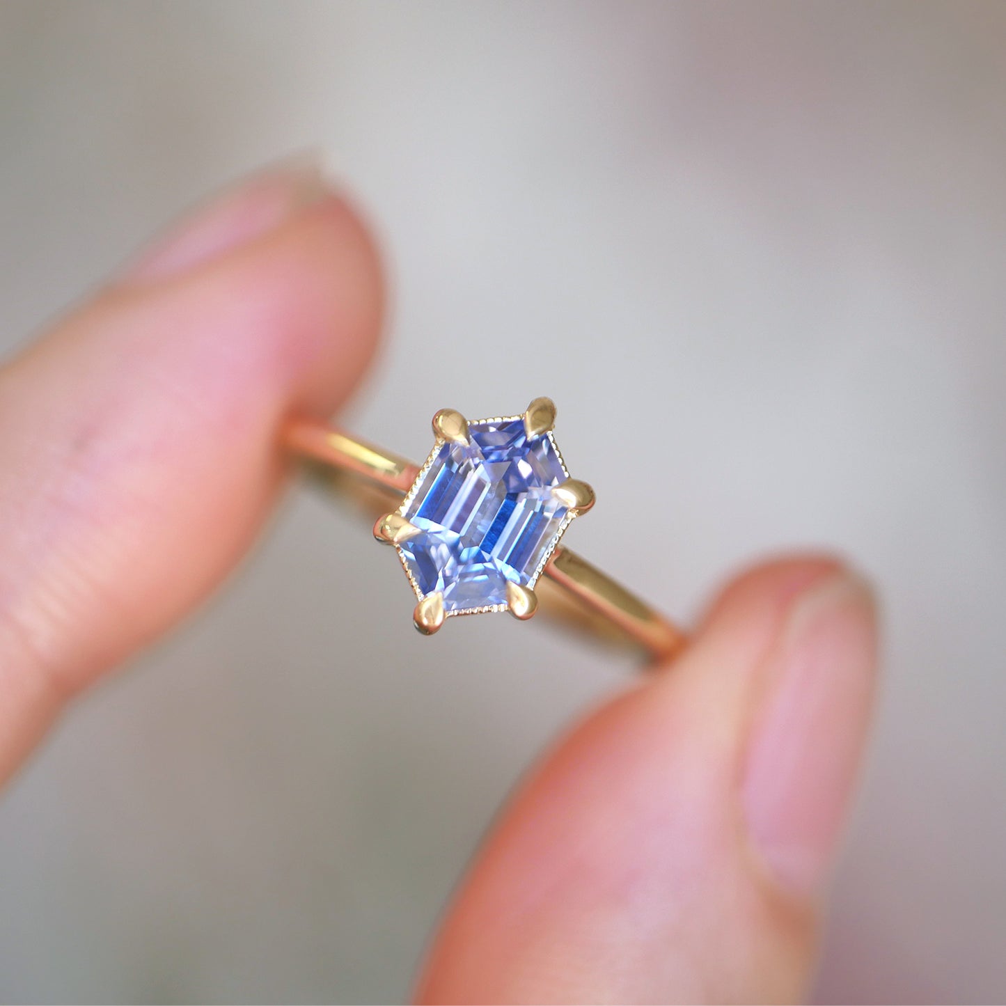 Cornflower Blue Hexagon Sapphire Solitaire