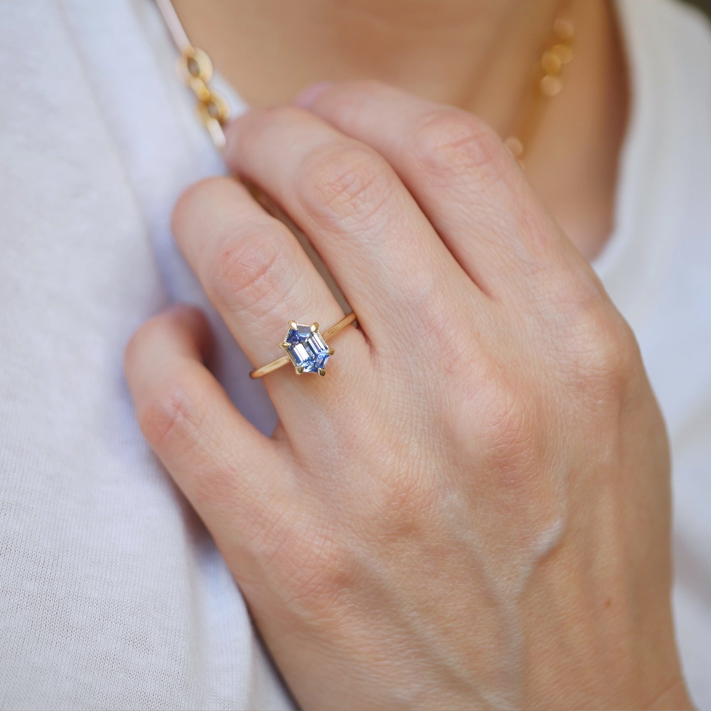 Cornflower Blue Hexagon Sapphire Solitaire