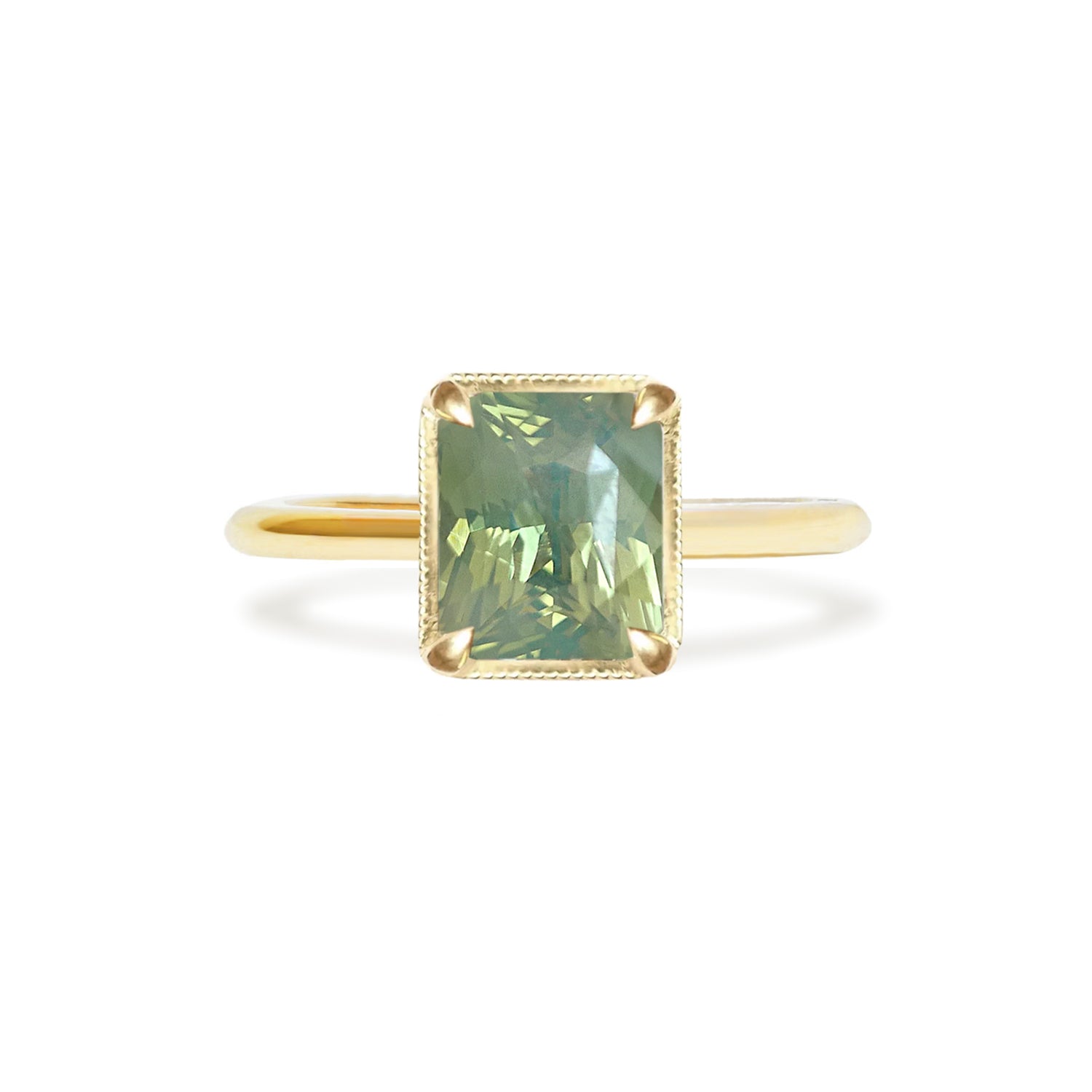 Opalescent Radiant Green Sapphire Solitaire