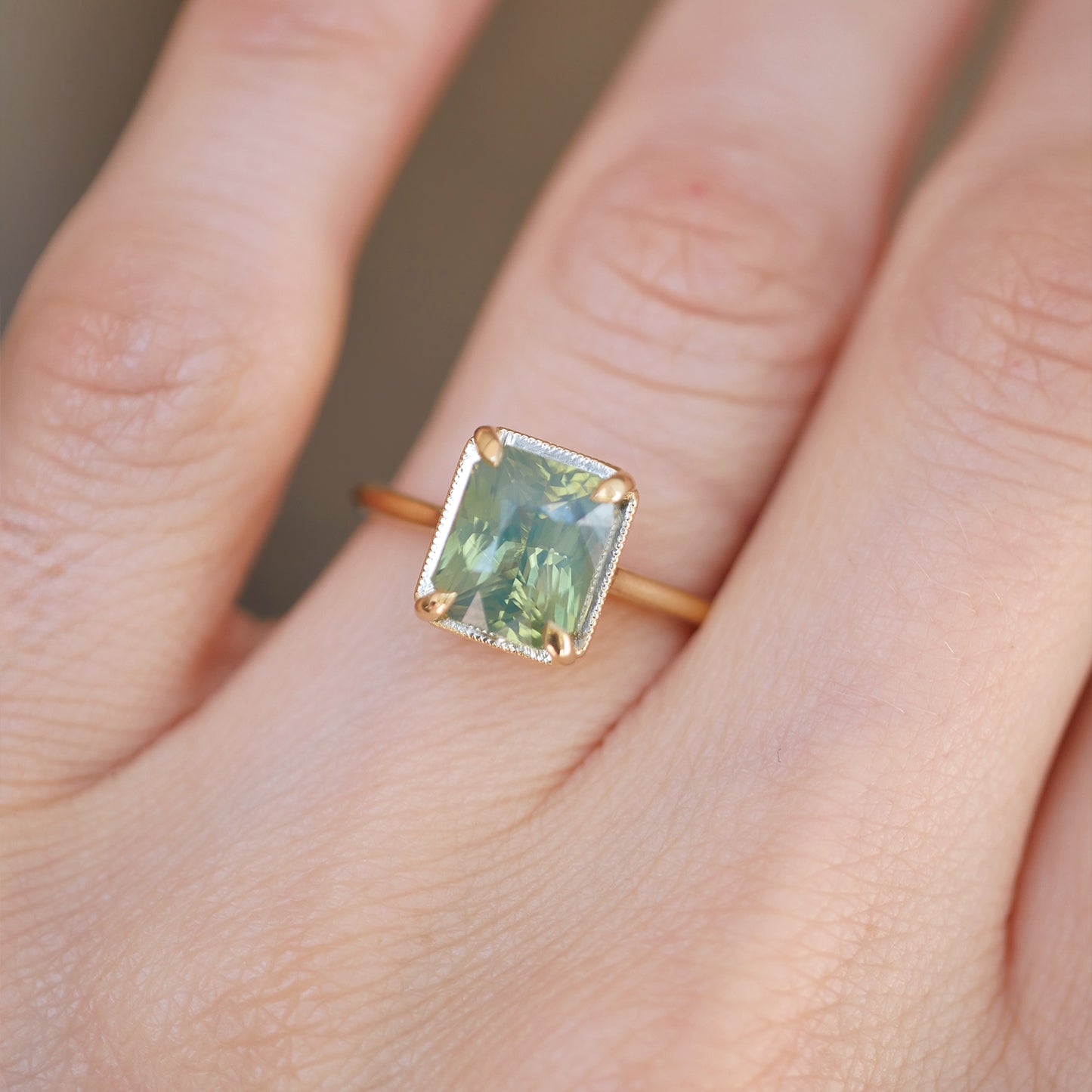 Opalescent Radiant Green Sapphire Solitaire