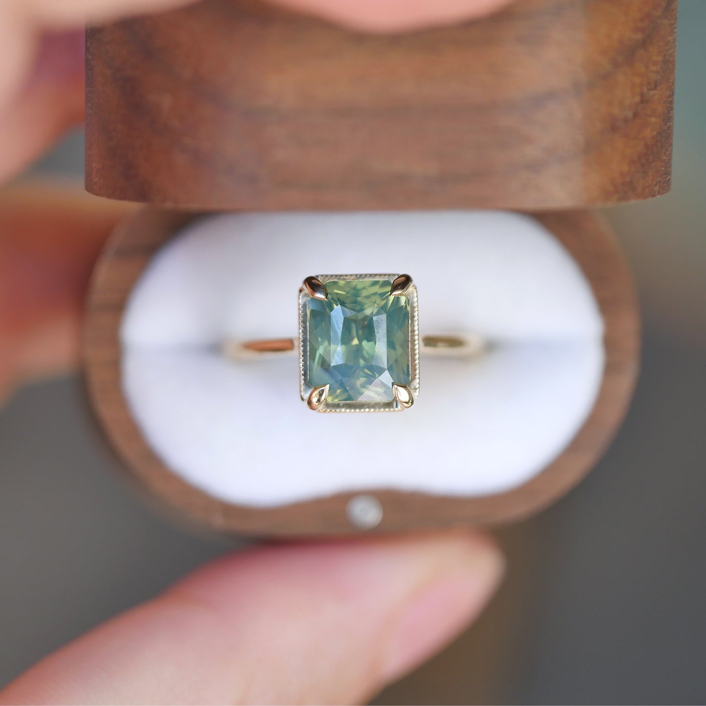 Opalescent Radiant Green Sapphire Solitaire