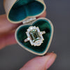 Green Teal Sapphire Deco Emerald Cut Diamond Mosaic Ring