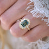 Teal Sapphire Emerald Cut Diamond Mosaic Ring