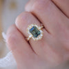 Teal Sapphire Emerald Cut Diamond Mosaic Ring