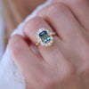 Teal Sapphire Emerald Cut Diamond Mosaic Ring