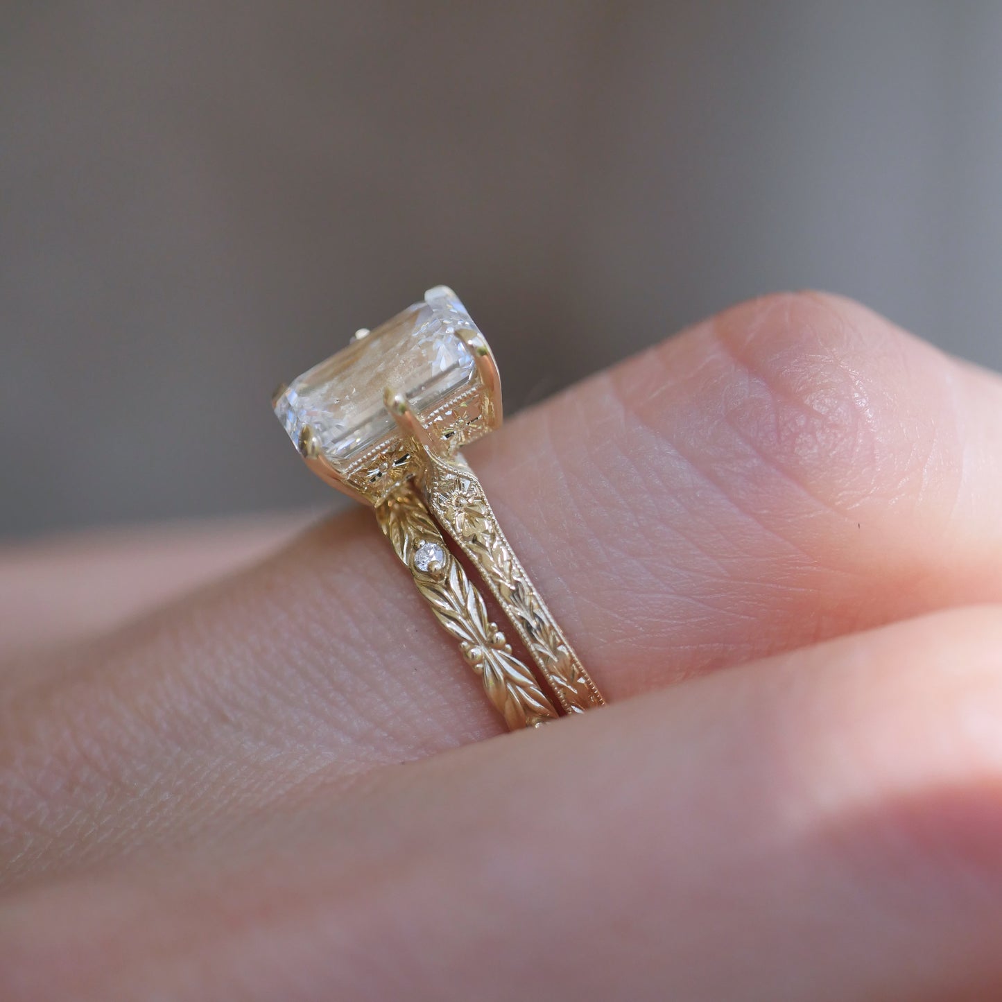 Moonflower Emerald Cut Diamond Ring