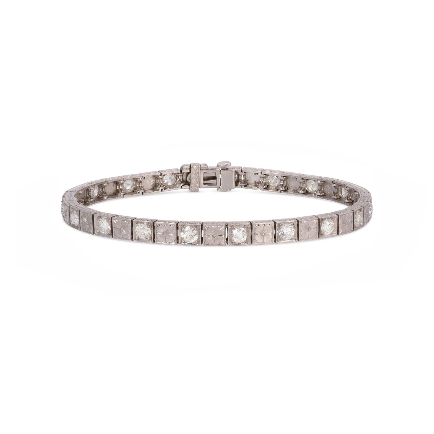 Antique Platinum and Diamond Line Bracelet
