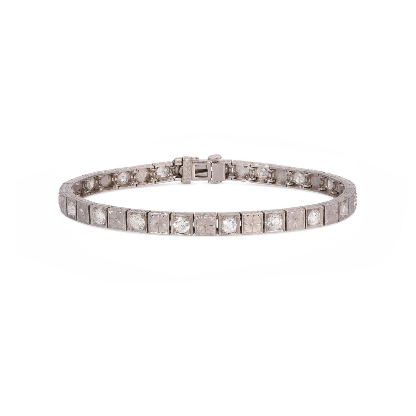 Antique Platinum and Diamond Line Bracelet