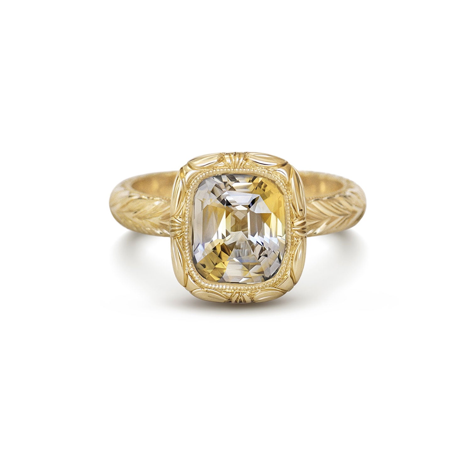 Bi Color Sapphire Engraved Bubble Ring