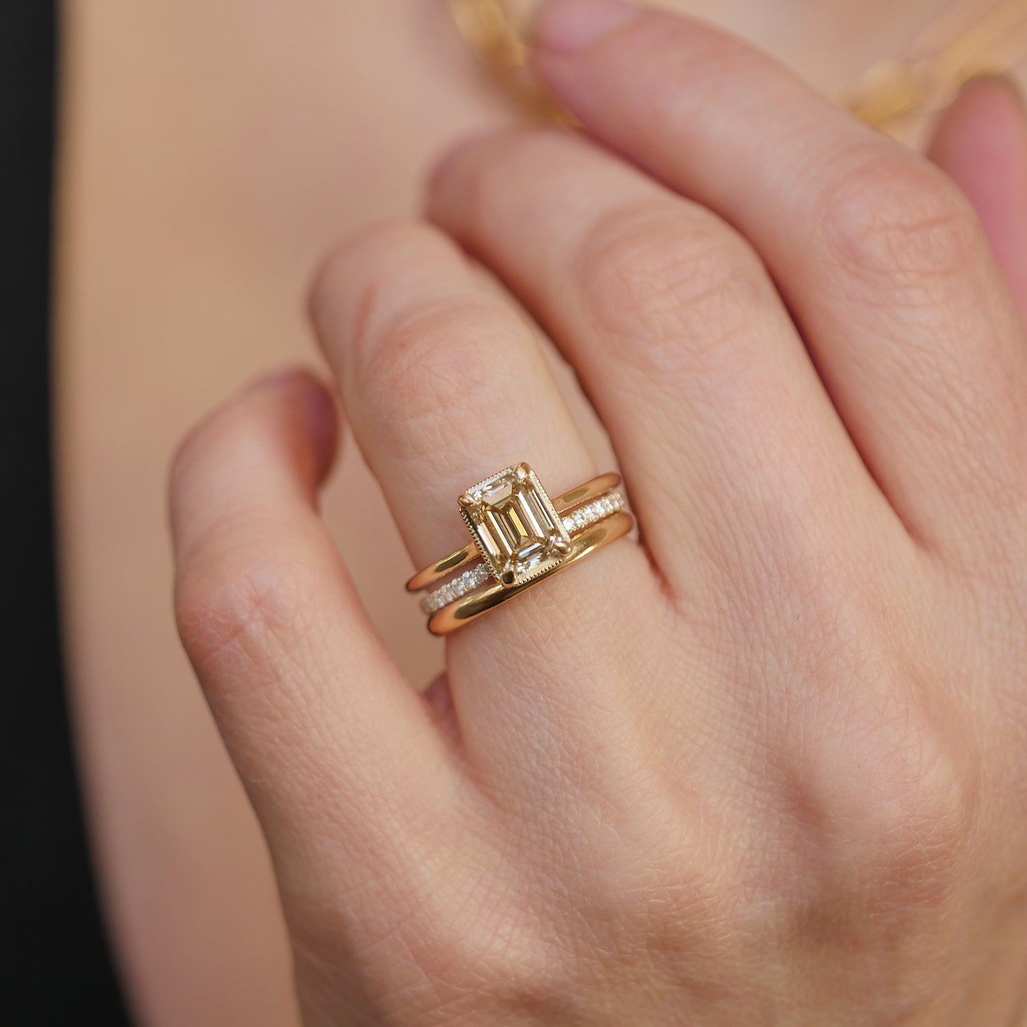 Champagne Diamond Gold Band Diamond Engagement Ring Benjamin Rose