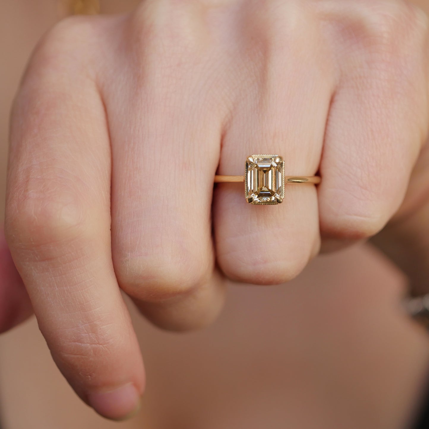 Champagne Emerald Cut Diamond Solitaire