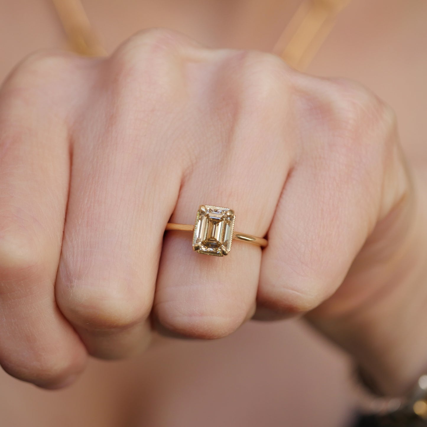 Champagne Emerald Cut Diamond Solitaire