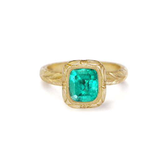 Colombian Emerald Engraved Bubble Ring