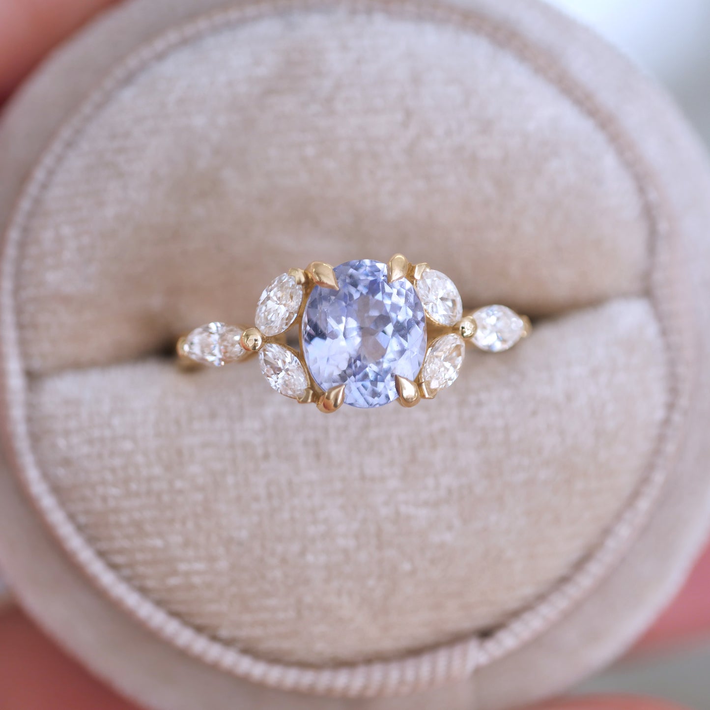 Cornflower Blue Sapphire & Marquise Diamond Ring