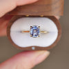 vintage wood box with antique inspired sapphire solitaire engagement ring