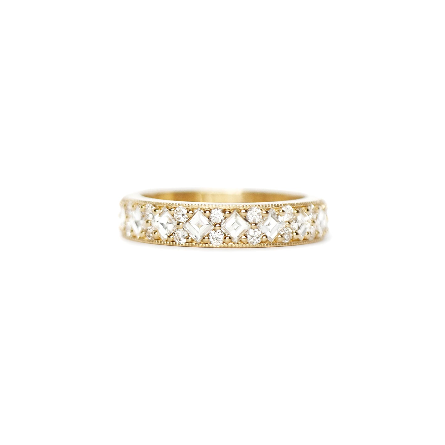 Custom 4mm Carré & Round Milgrain Diamond Mosaic Ring