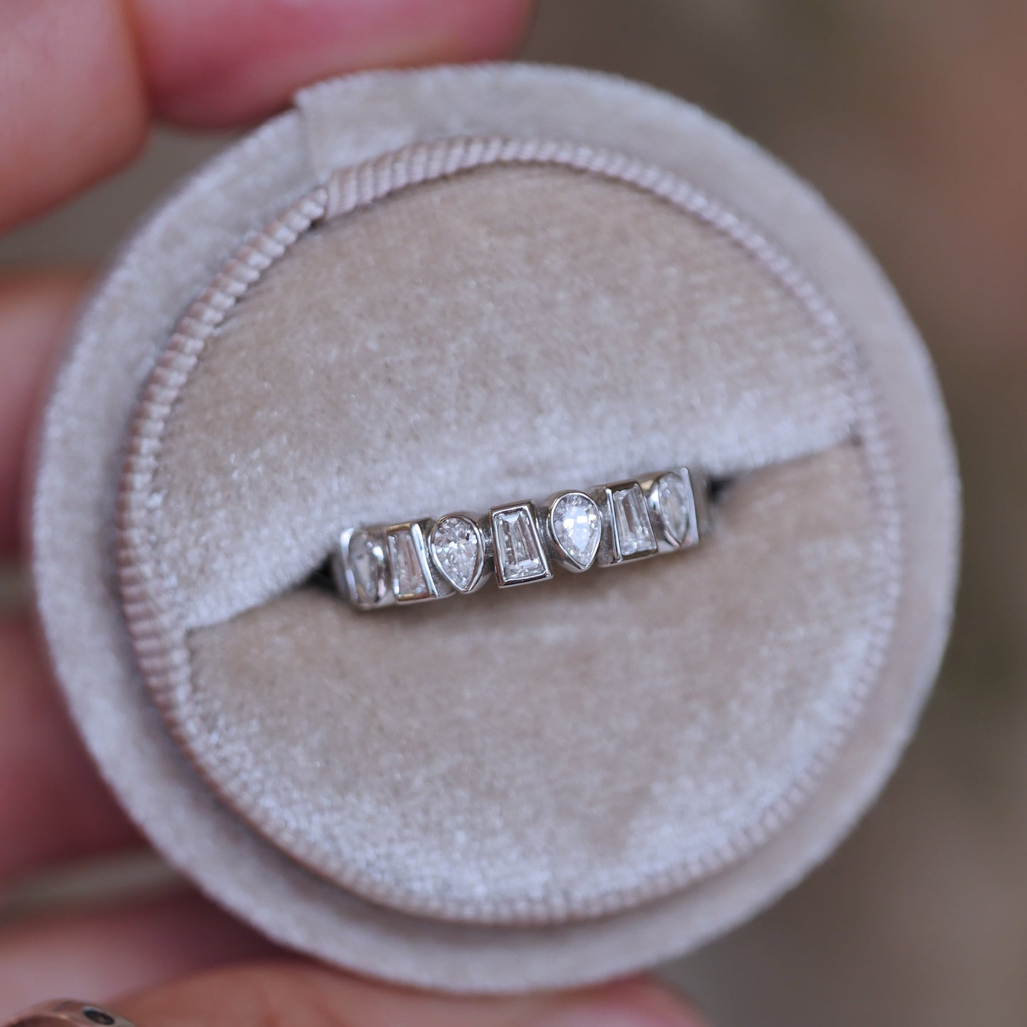 Custom Bezel Baguette and Pear Eternity Band
