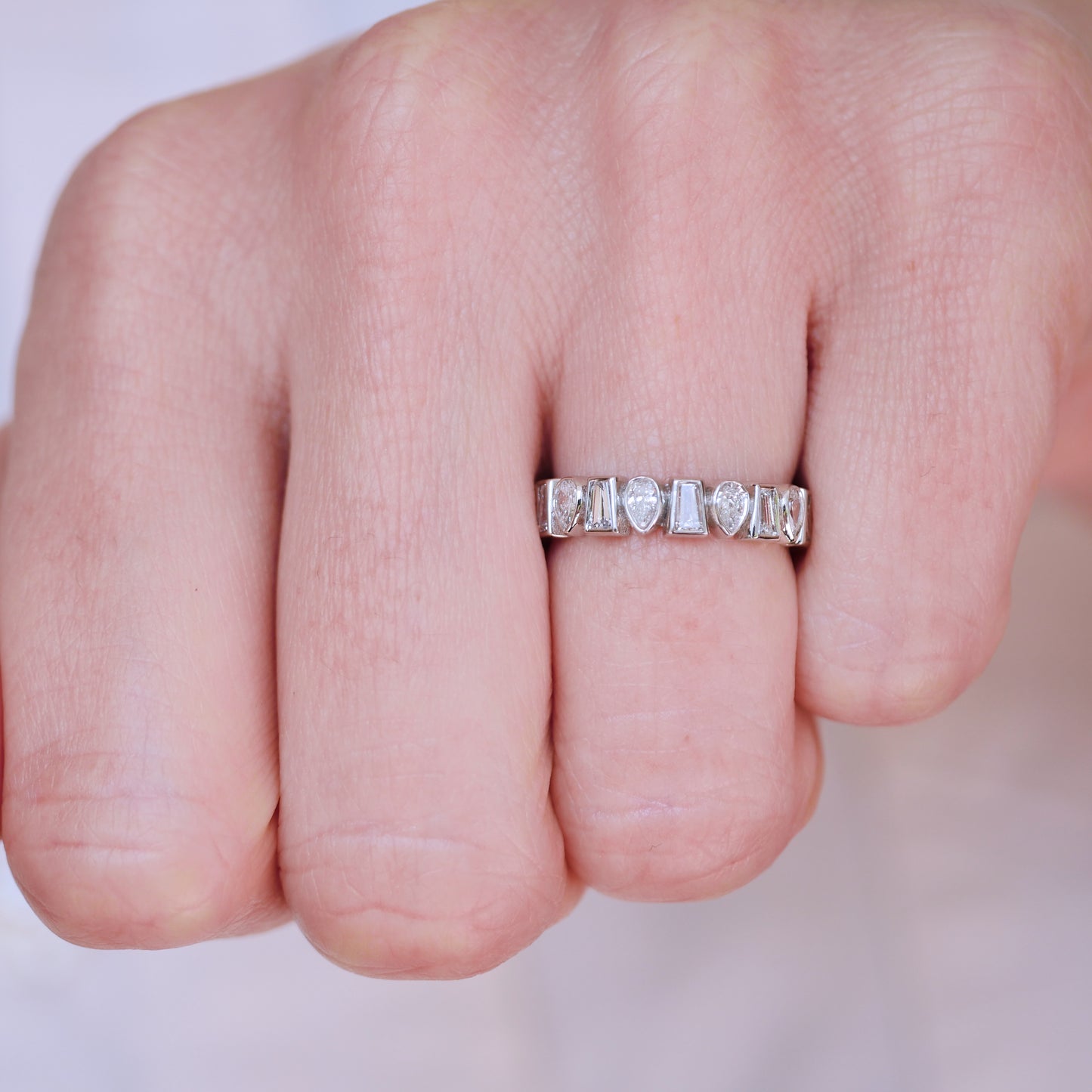 Custom Bezel Baguette and Pear Eternity Band