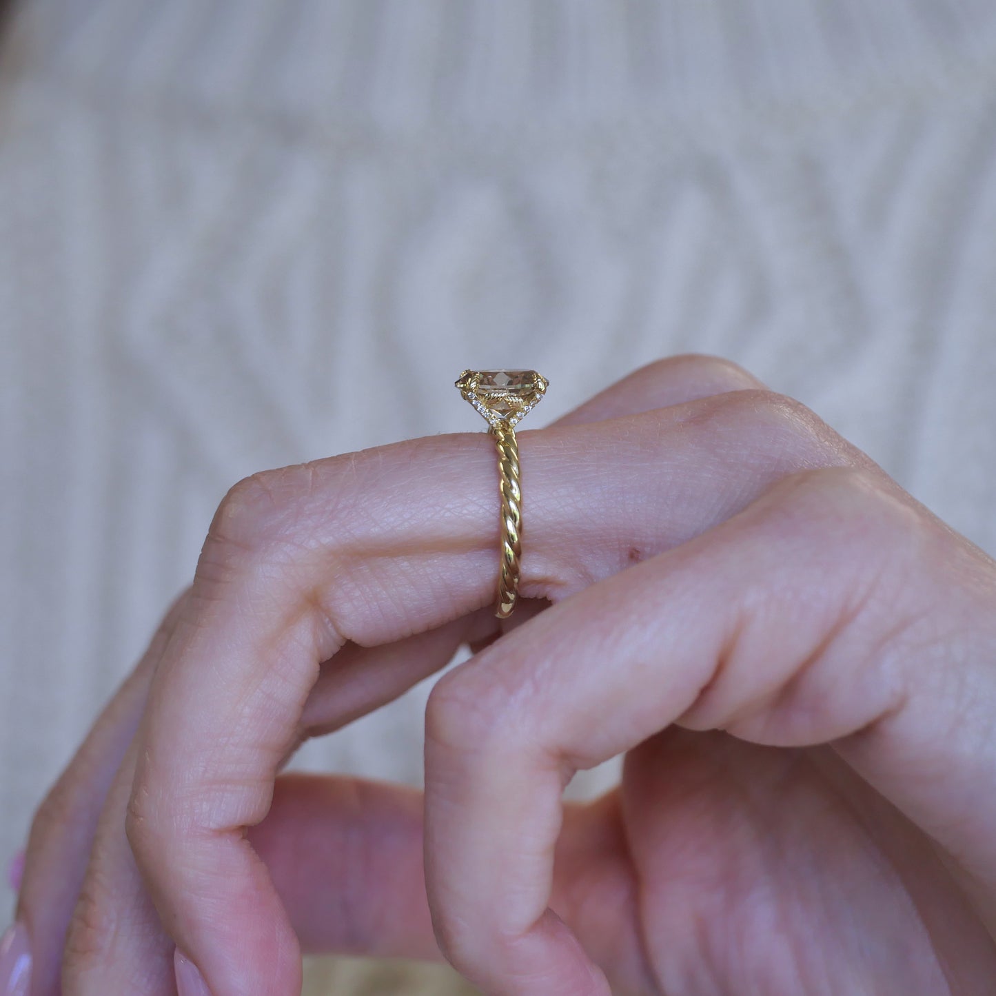 Custom Champagne Rope Band Solitaire