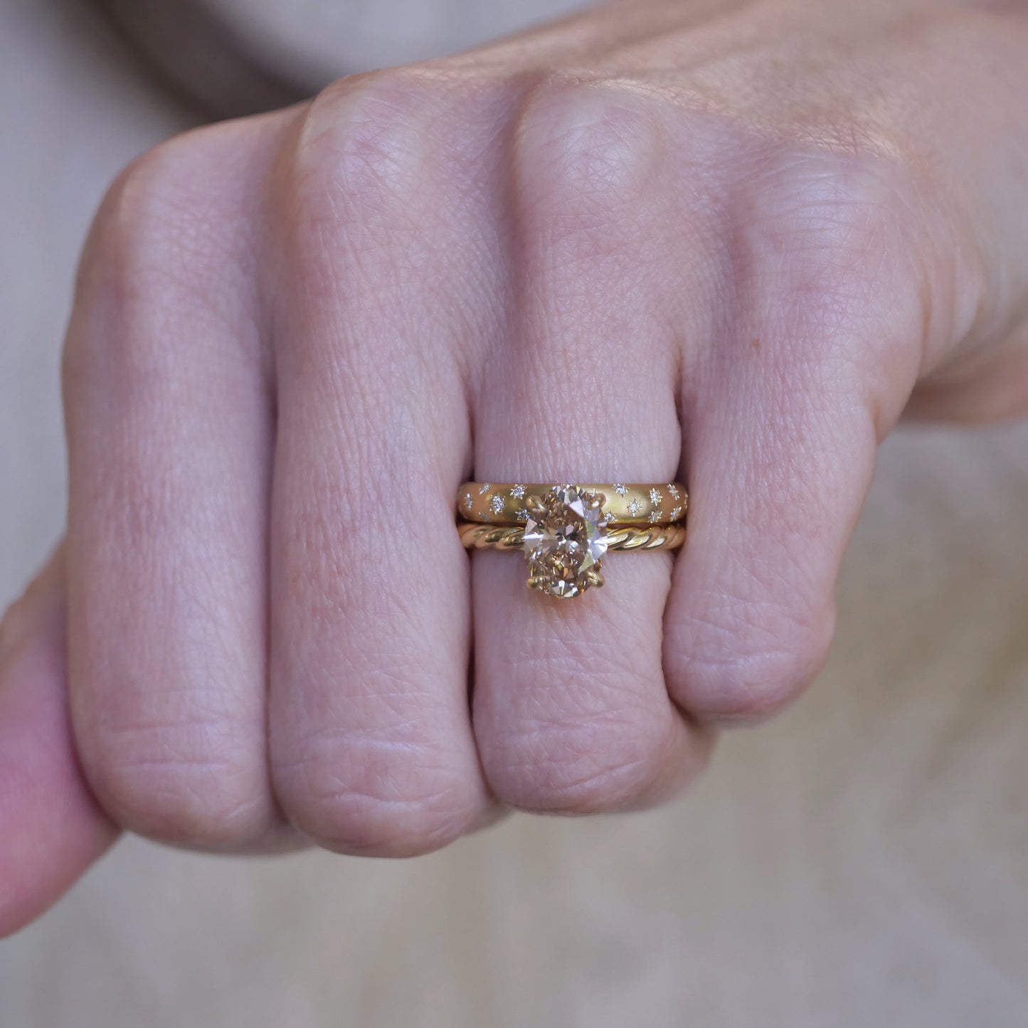 Custom Champagne Rope Band Solitaire