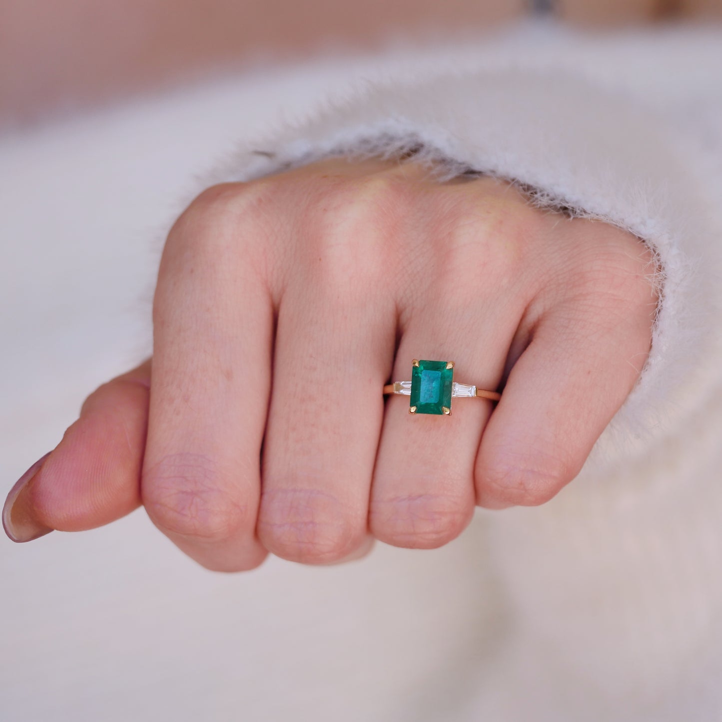Custom Emerald Cut Emerald 3 Stone Engagement Ring