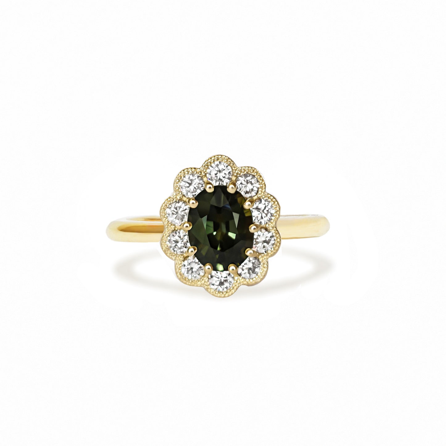 Custom Green Sapphire Halo Engagement Ring