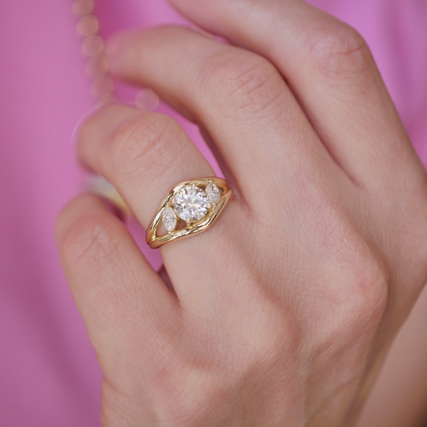 Custom Heirloom Round and Marquise Engagement Ring