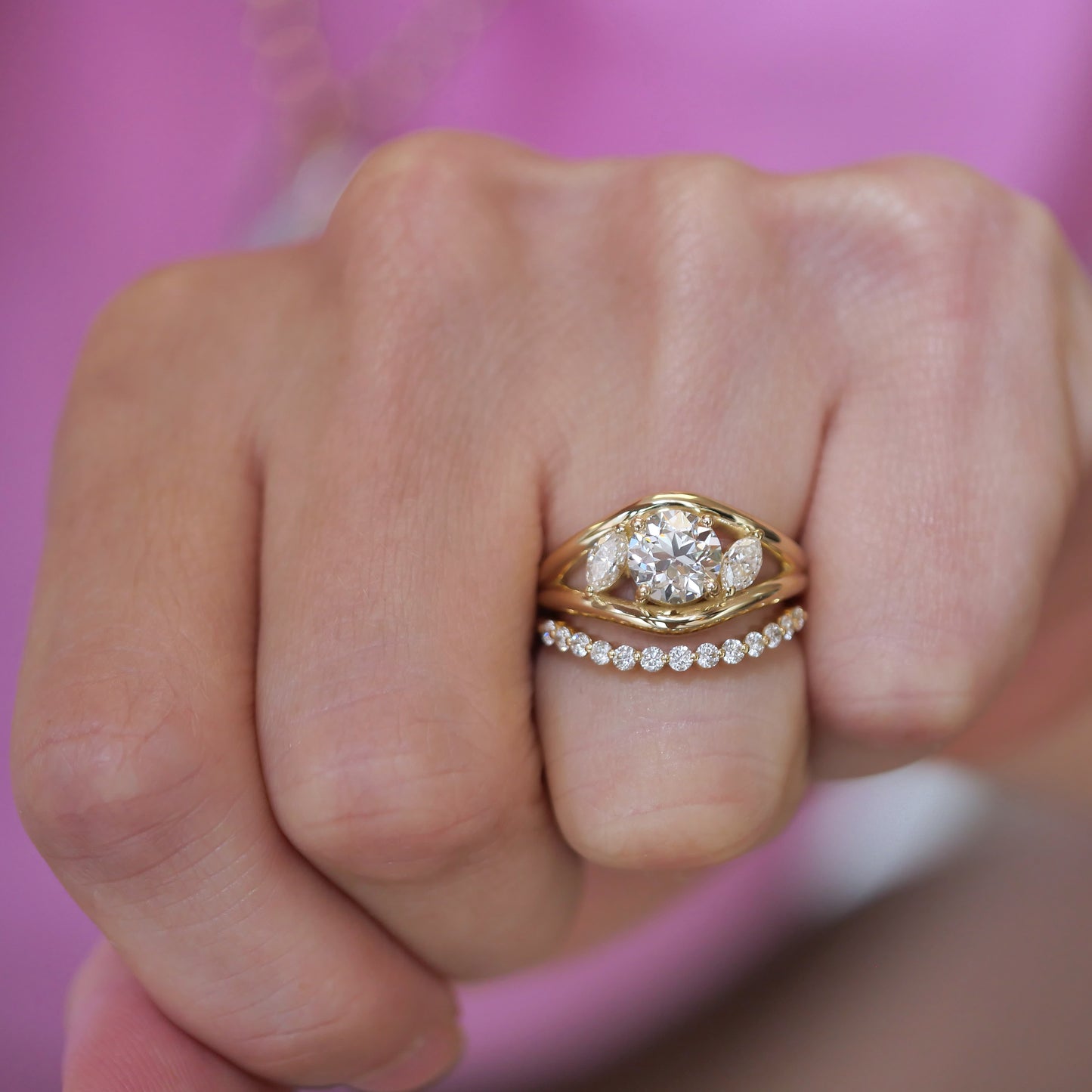 Custom Heirloom Round and Marquise Engagement Ring