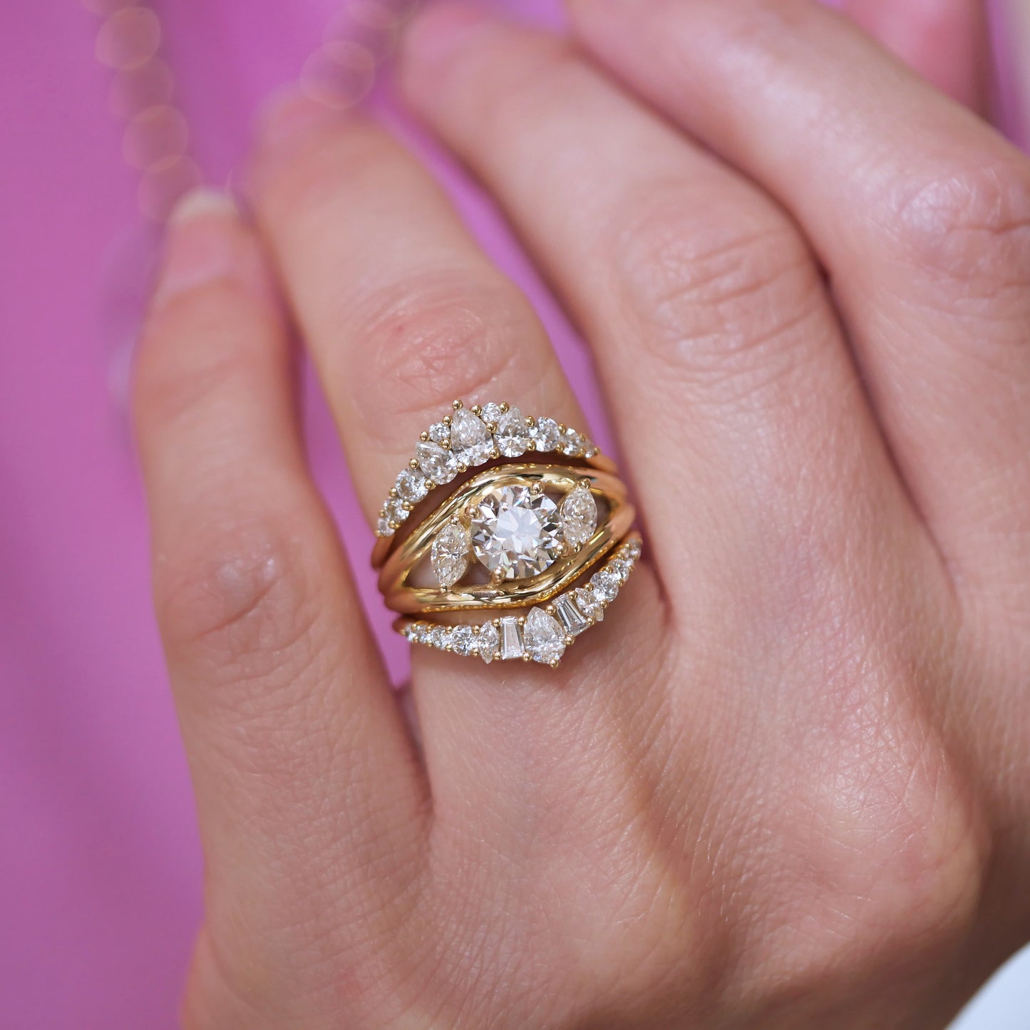 Custom Heirloom Round and Marquise Engagement Ring