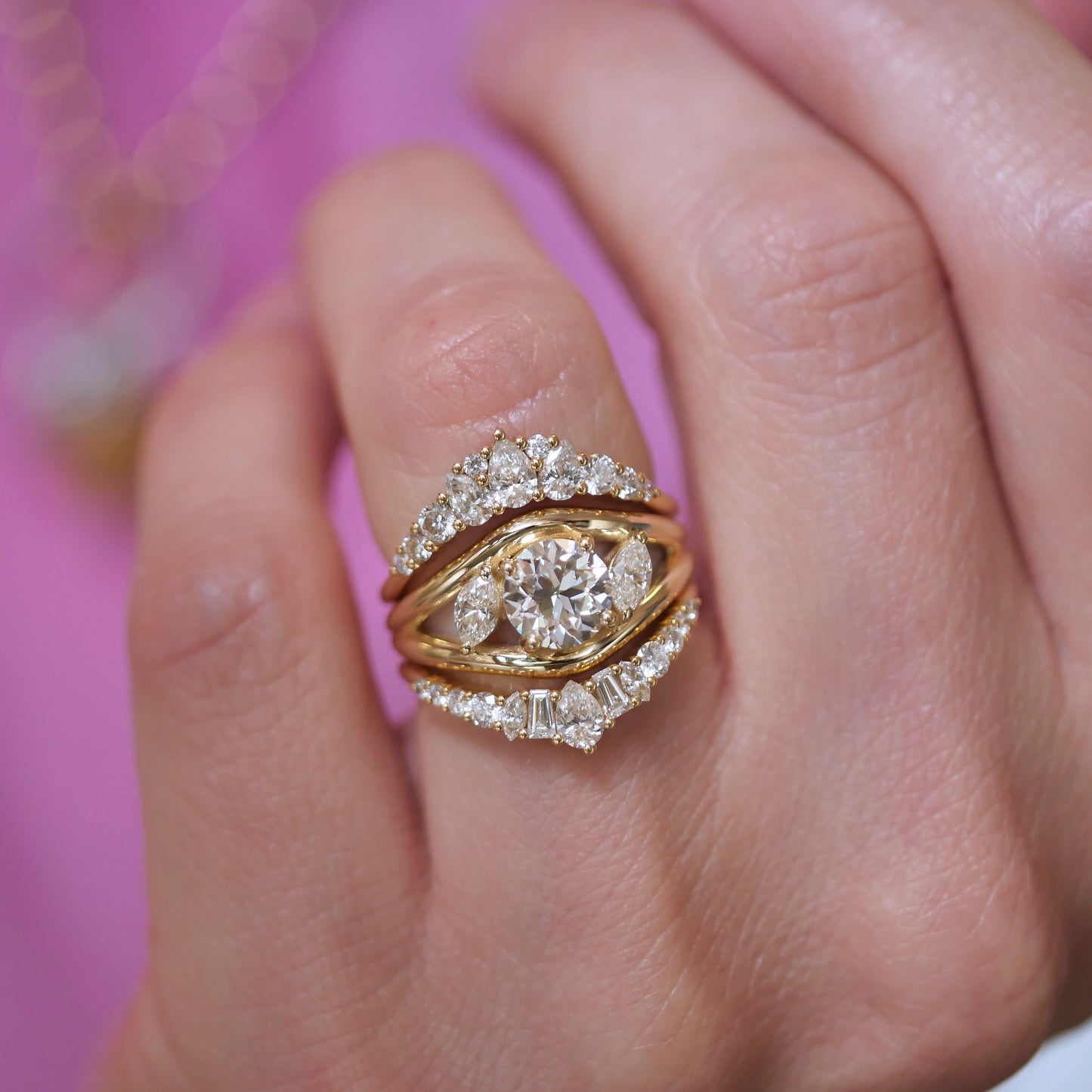 Custom Heirloom Round and Marquise Engagement Ring