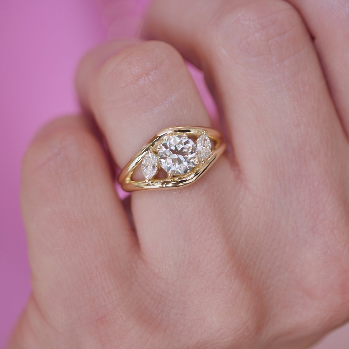 Custom Heirloom Round and Marquise Engagement Ring