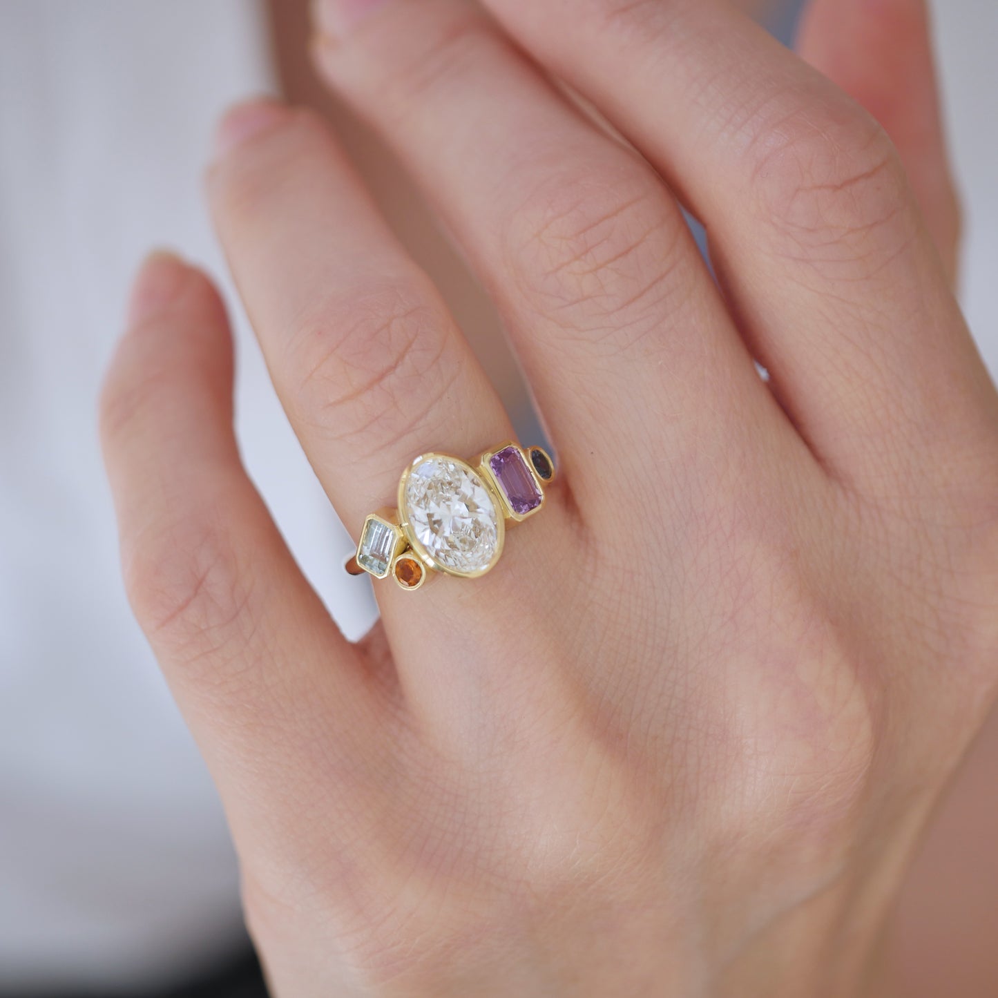 Custom Lab Diamond and Sapphire Cluster Ring