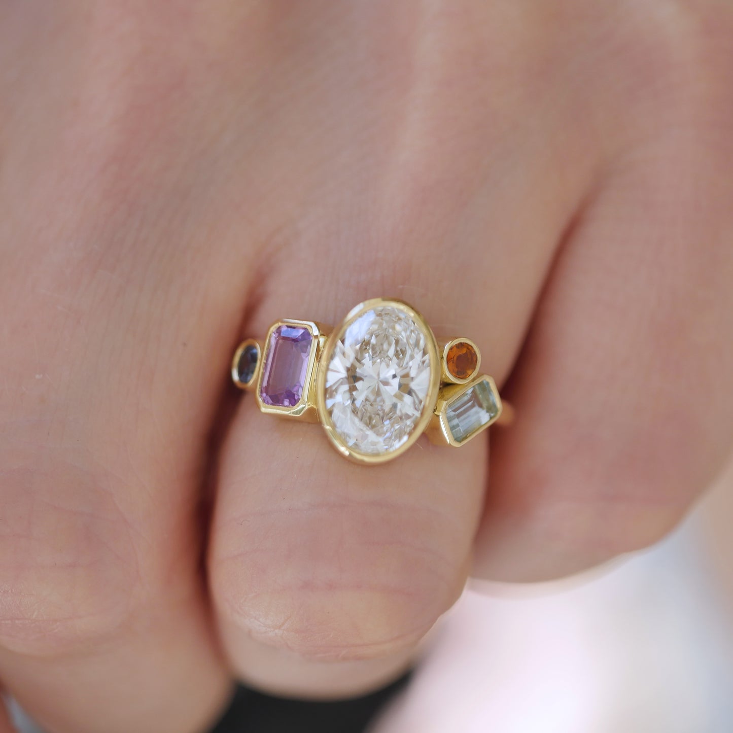 Custom Lab Diamond and Sapphire Cluster Ring