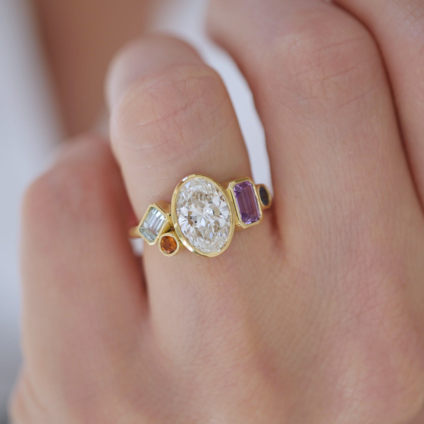 Custom Lab Diamond and Sapphire Cluster Ring